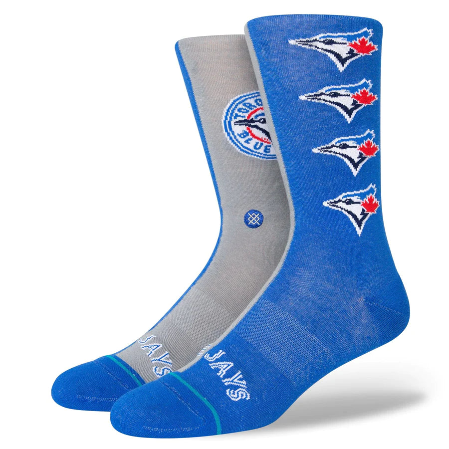 Men's leather bamboo suspenders-Toronto Blue Jays Split Crew Socks (Blue)