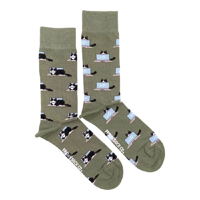 Men's durable cardholder accessory-Men's Lap(top) Cat Socks