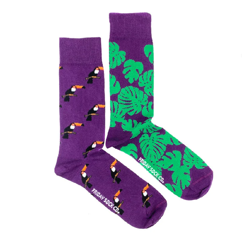 Men's durable knit scarf-Men's Toucan and Monstera Socks