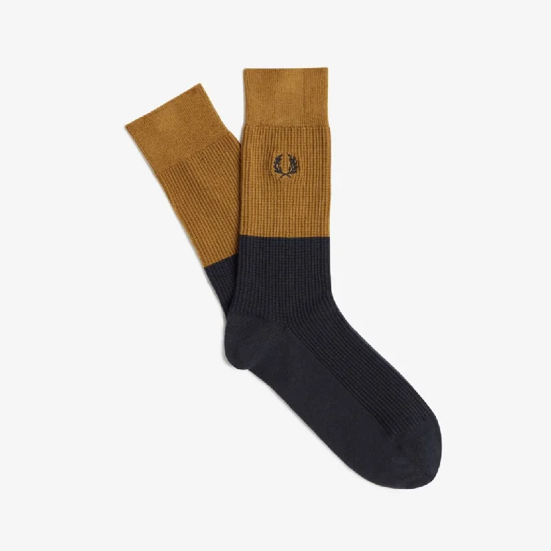 Men's stylish leather suspenders-Waffle Knit Socks (Dark Caramel + Navy)