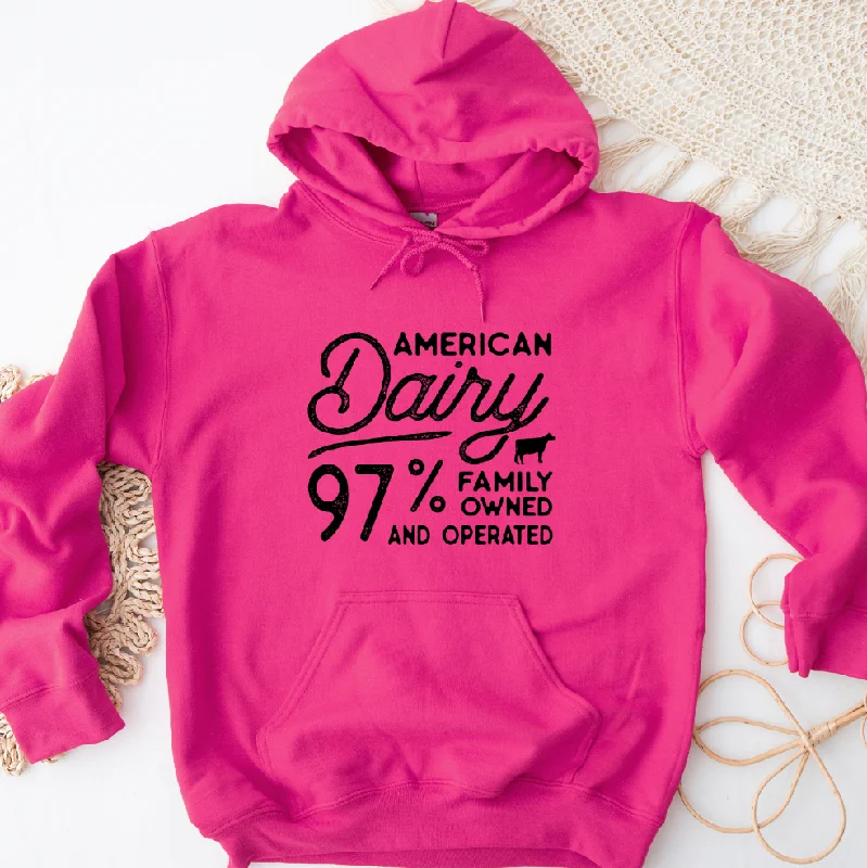 Men's durable fleece zip hoodie-American Dairy 97% Family Owned And Operated Hoodie (S-3XL) Unisex - Multiple Colors!