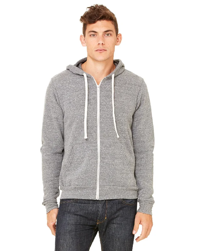 Men's breathable performance hoodie-Bella + Canvas 3909 Unisex Triblend Sponge Fleece Full-Zip Hoodie