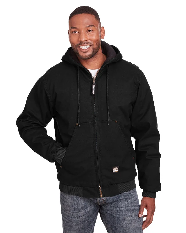 Men's modern jersey zip hoodie-Berne HJ375 Men's Highland Washed Cotton Duck Hooded Jacket