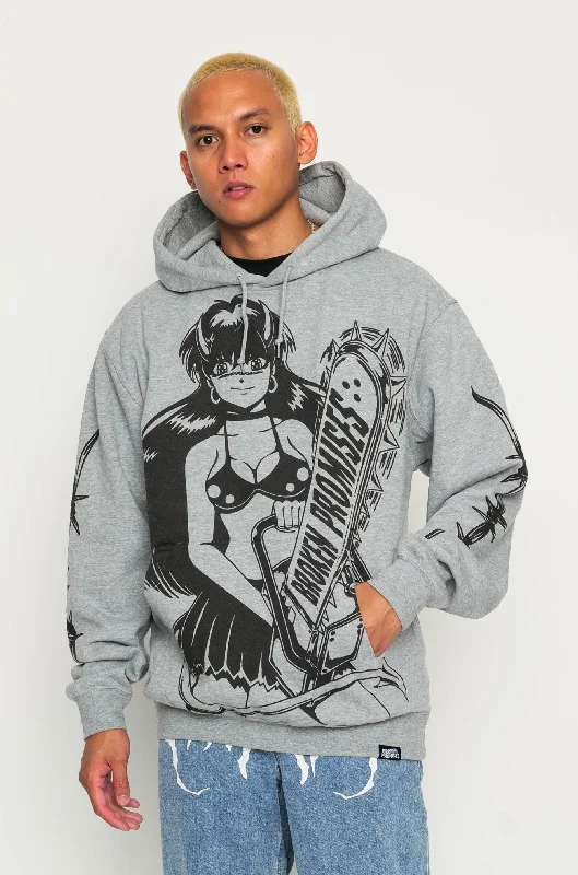 Men's cozy fleece hoodie-Chainsaw Babe Hoodie Grey