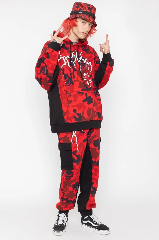 Men's breathable performance hoodie-Demon Camo Hoodie - Red