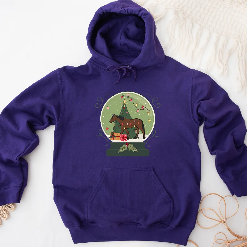 Men's warm heather zip hoodie-Green Snow Globe Horse Hoodie (S-3XL) Unisex - Multiple Colors!