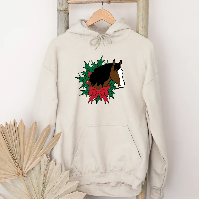 Men's warm ribbed hoodie-Horse Christmas Wreath Hoodie (S-3XL) Unisex - Multiple Colors!