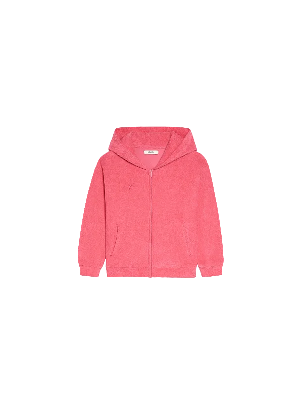 Men's trendy sherpa zip hoodie-Kids Towelling Zipped Hoodie—lotus pink