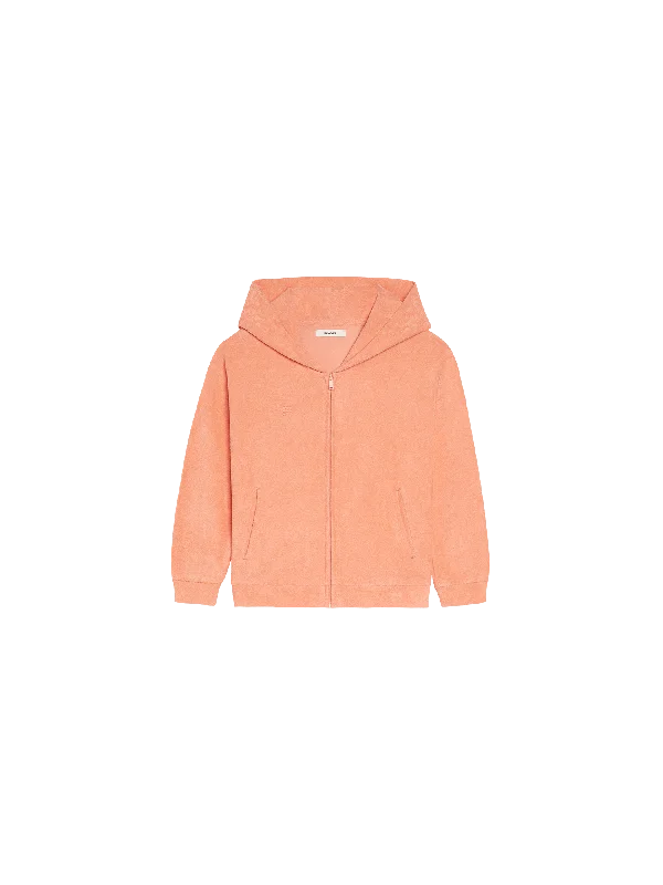 Men's warm ribbed hoodie-Kids Towelling Zipped Hoodie—peach perfect