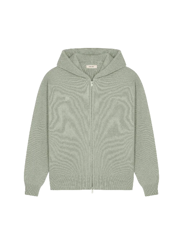 Men's durable cropped hoodie-Mens DNA Recycled Cashmere Zipped Hoodie—moss green