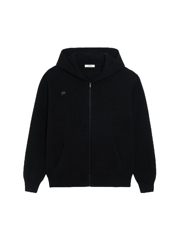 Men's stylish cropped hoodie-Mens Recycled Cashmere Zipped Hoodie—black