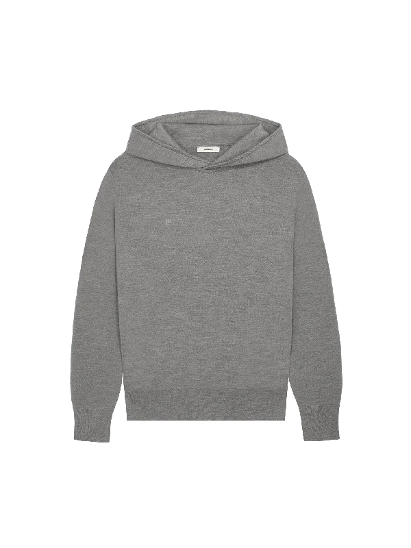 Men's trendy heather hoodie-Womens Regenerative Merino Wool Hoodie—grey marl