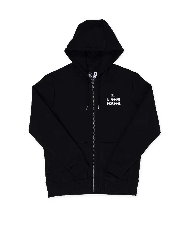 Men's stylish cropped hoodie-Saint Script Zip Up - Black