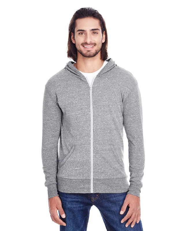 Men's classic ribbed hoodie-Threadfast Apparel 302Z Unisex Triblend Full-Zip Light Hoodie