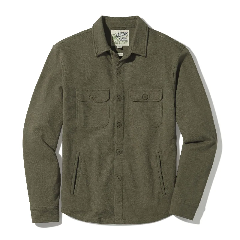 Men's warm corduroy jacket-Hogan Knit Loopback Shirt Jacket - Olive