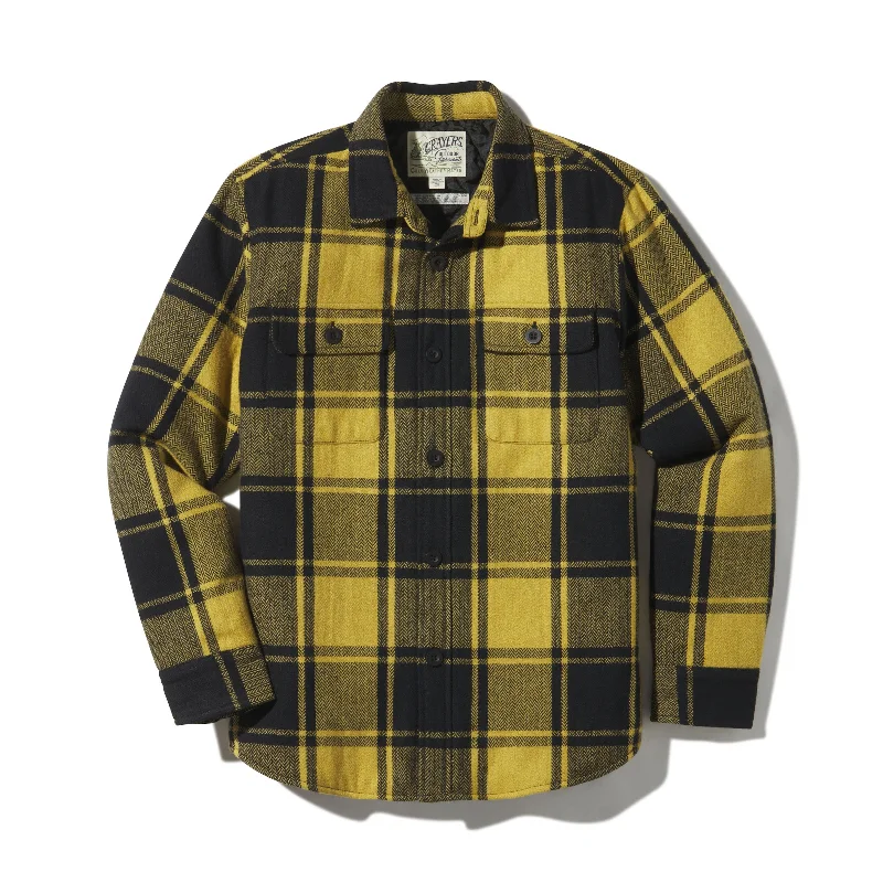 Men's lightweight barn jacket-Retro Wool Padded Shirt Jacket - Mustard Black