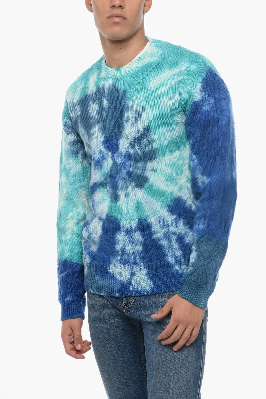 Men's warm shawl cardigan-Alanui Crew Neck BLUE LAGOON Tie Dye Wool Pullover