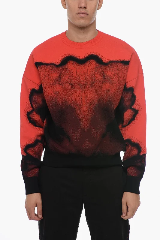 Men's lightweight rib sweater-Alexander McQueen Crew Neck Viscose Blend Sweater with Abstract Jacquard Motif