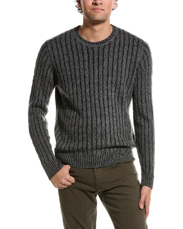 Men's trendy cable sweater-Amicale Cashmere Plaited Cable Cashmere Crewneck Sweater