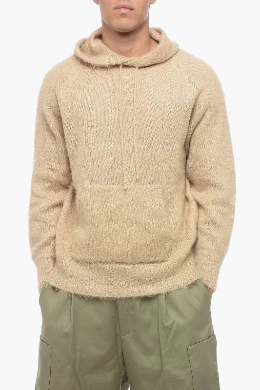 Men's classic mock pullover-Auralee Mohair Blend Hooded Sweater