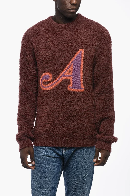 Men's modern merino pullover-Awake New York Bouclè Crew-neck Sweater with Contrasting Detail