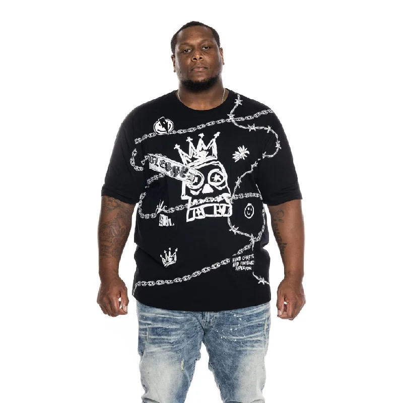 Men's short-sleeve versatile graphic tee-Big and Tall Mixed Media Fashion Tee -Black