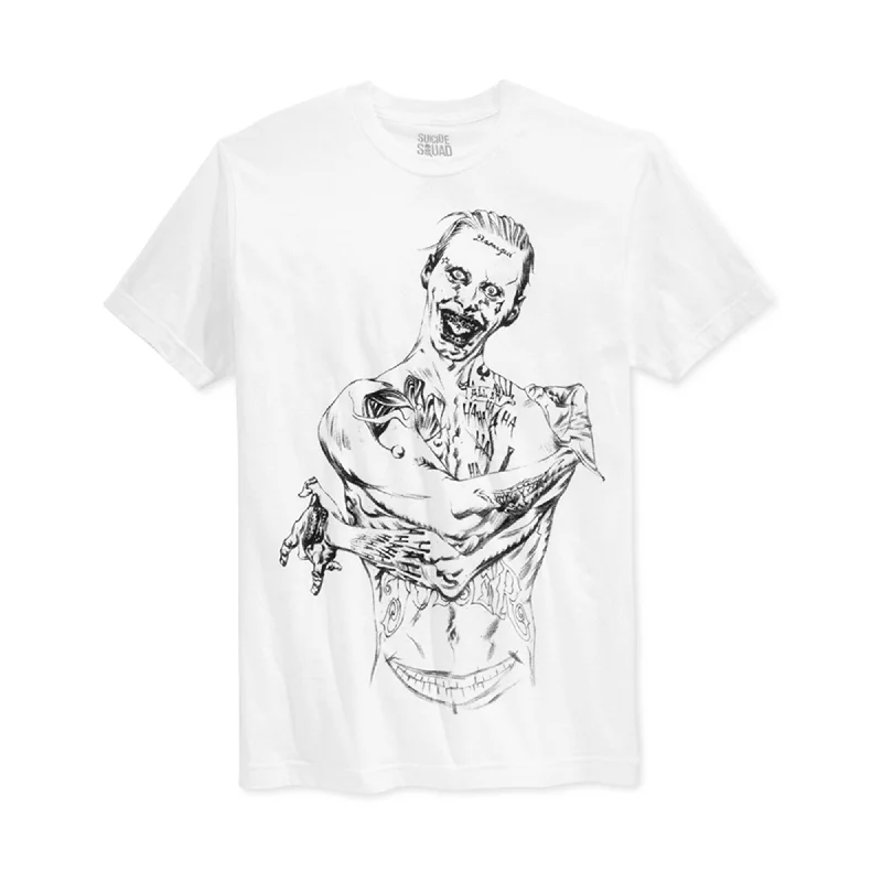 Men's short-sleeve heather gray tee-Bioworld Mens Joker Sketch Graphic T-Shirt, White, Small