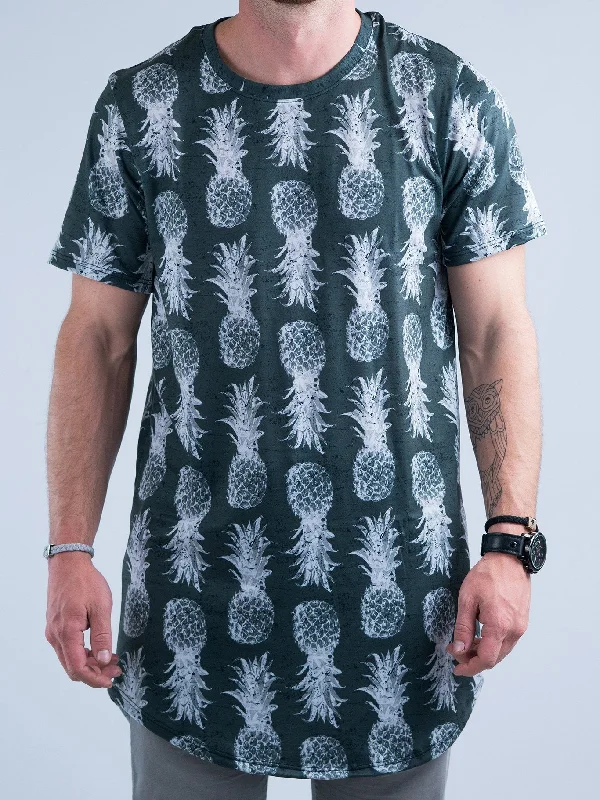 Men's short-sleeve sporty v-neck top-Black and White Pineapple Tall Tee