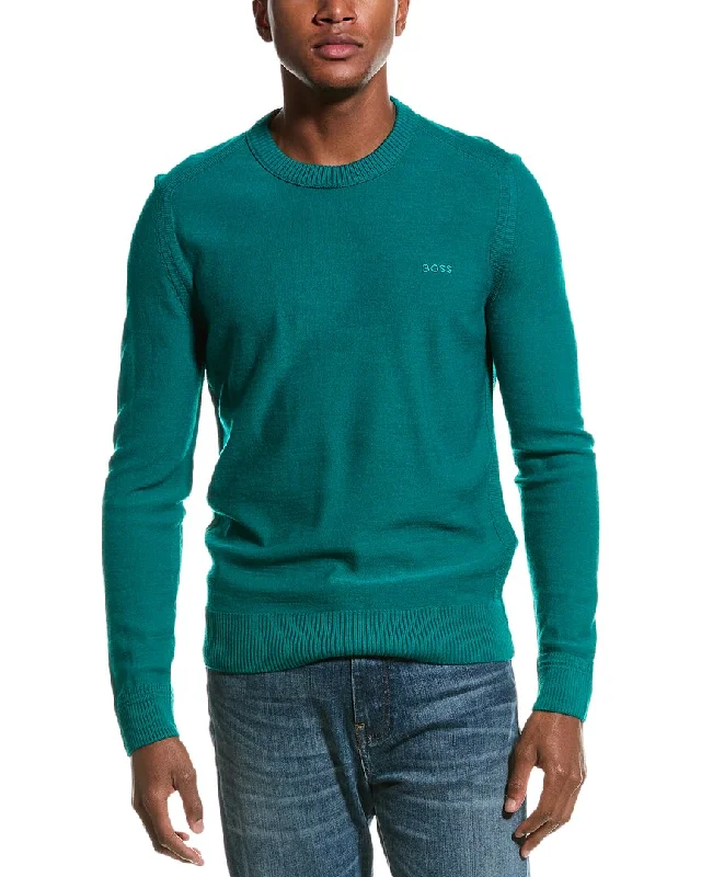 Men's cozy merino cardigan-BOSS Hugo Boss Avac Wool-Blend Crewneck Sweater