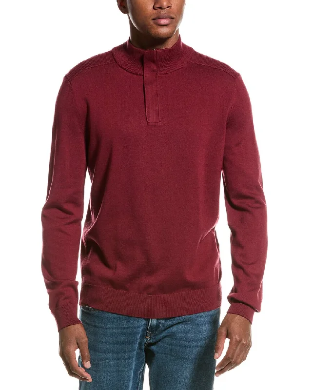 Men's trendy rib sweater-BOSS Hugo Boss Maretto Wool-Blend Mock Neck Sweater