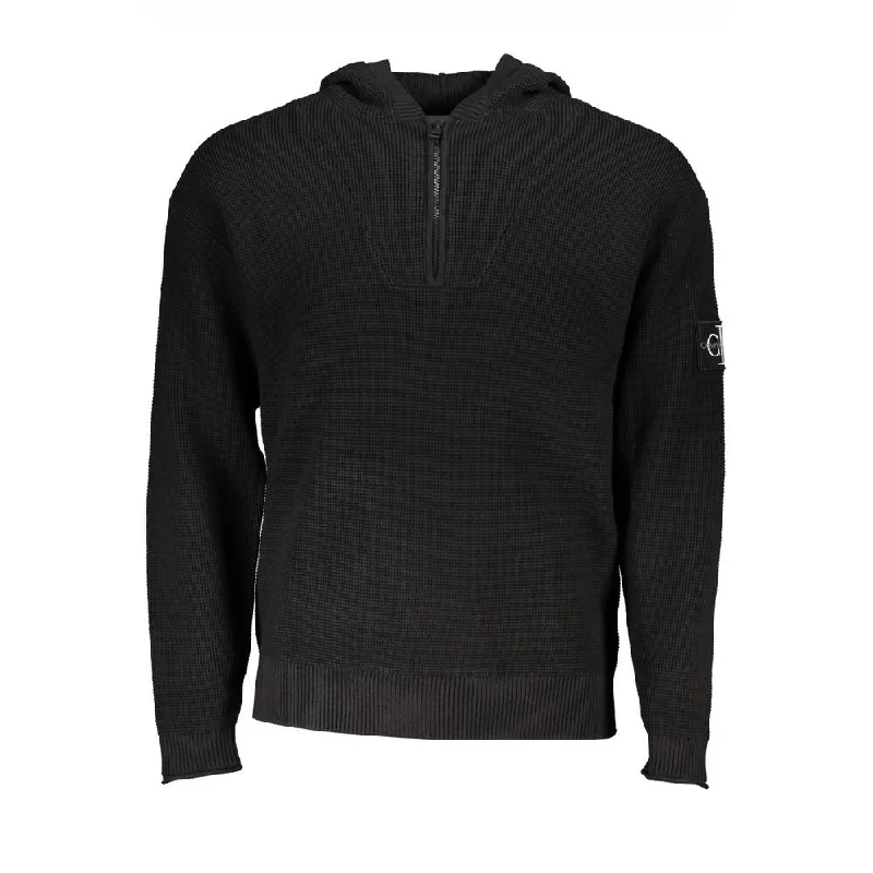 Men's classic textured sweater-Calvin Klein Sleek Cotton Hooded Sweater with Logo Men's Detail