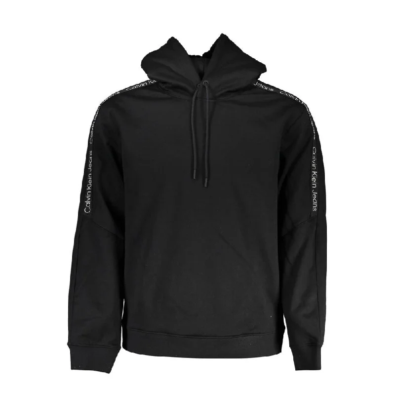 Men's soft mock sweater-Calvin Klein Sleek Fleece Hooded Sweatshirt in Men's Black