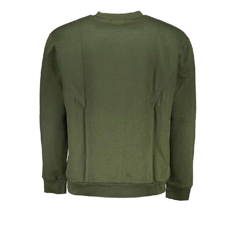 Men's lightweight rib sweater-Cavalli Class Elegant Green Fleece Crew Neck Men's Sweatshirt