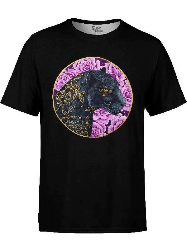 Men's short-sleeve tie-dye shirt-Floral Panther Unisex Crew