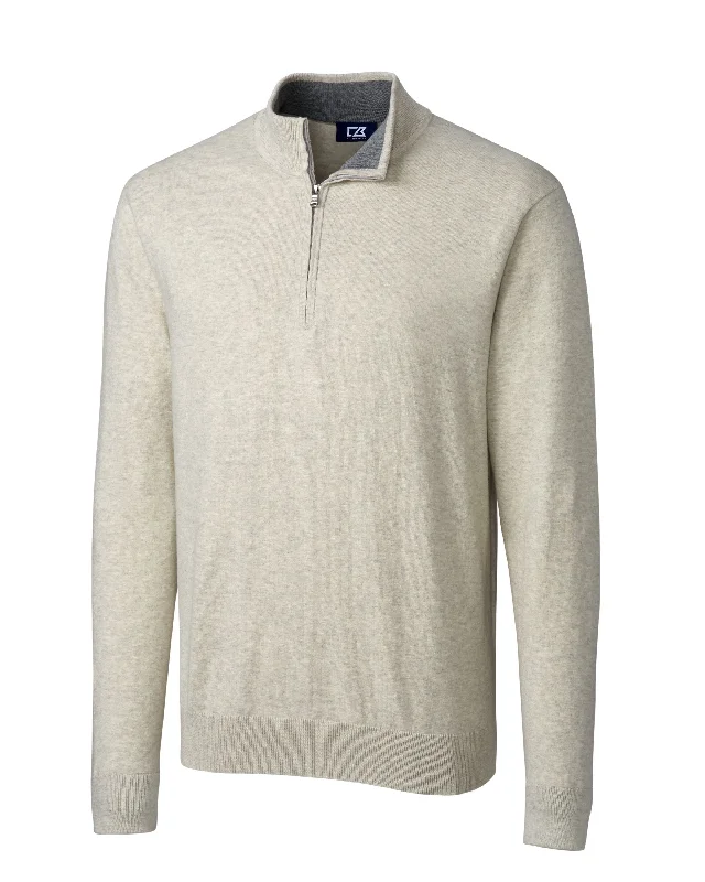 Men's casual rib cardigan-Cutter & Buck Lakemont Tri-Blend Mens Big and Tall Quarter Zip Pullover Sweater