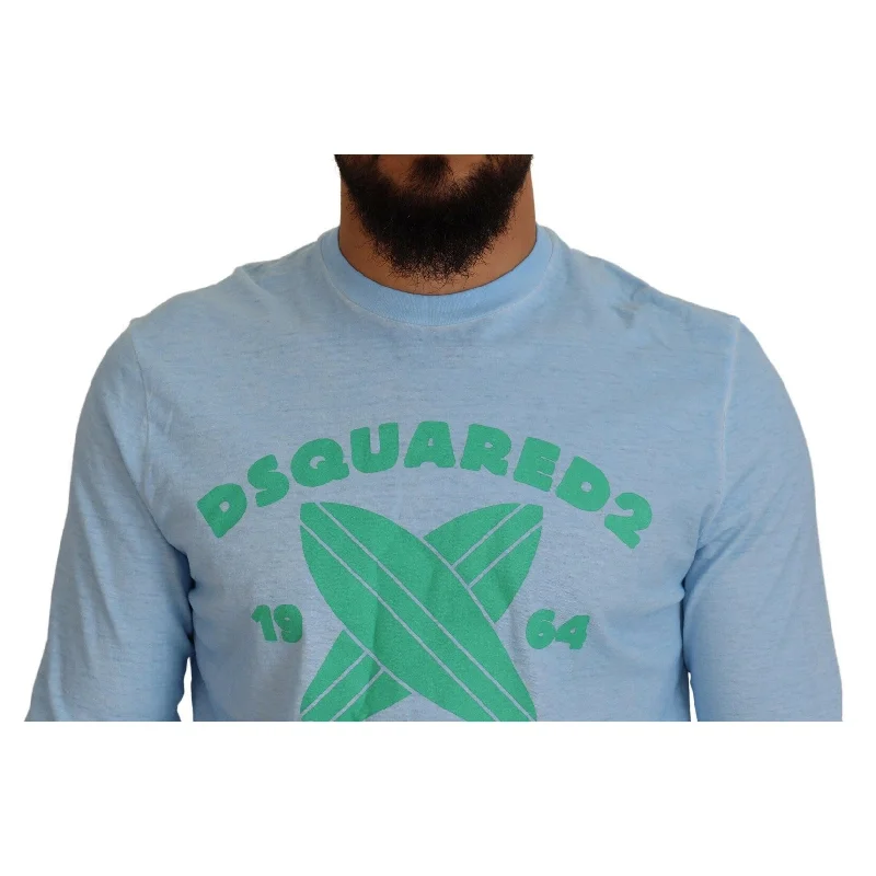 Men's luxury textured sweater-Dsquared² Light Blue Printed Long Sleeves Men Men's Sweater (Pre-Owned)