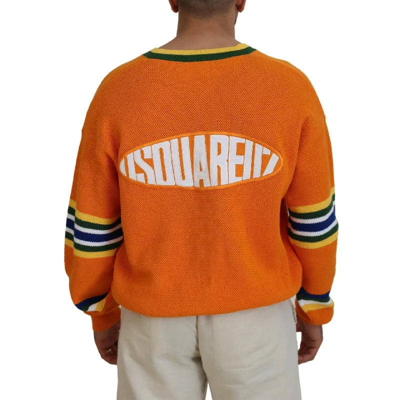 Men's ribbed crew sweater-Dsquared² Orange Cotton Long Sleeves Men Cardigan Men's Sweater (Pre-Owned)