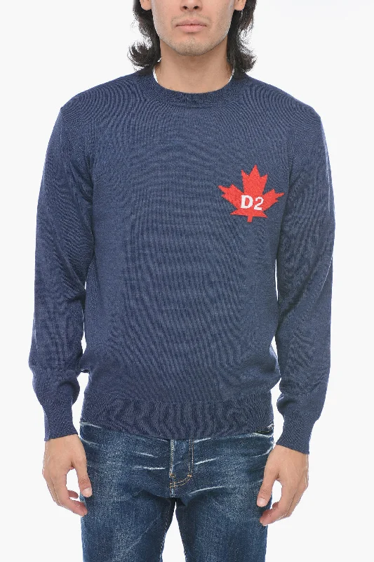 Men's soft alpaca sweater-Dsquared2 Wool LEAF Sweater with Cuffs