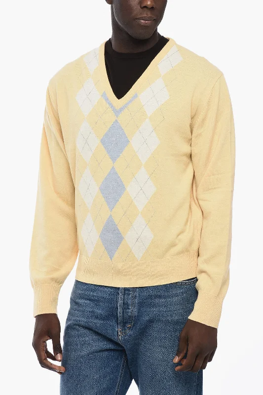 Men's soft merino sweater-Dunst Argyle Motif V-Neck Sweater