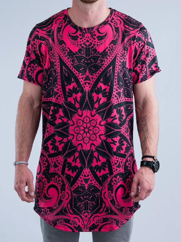 Men's short-sleeve anti-odor shirt-Electro Pink Mandala Tall Tee