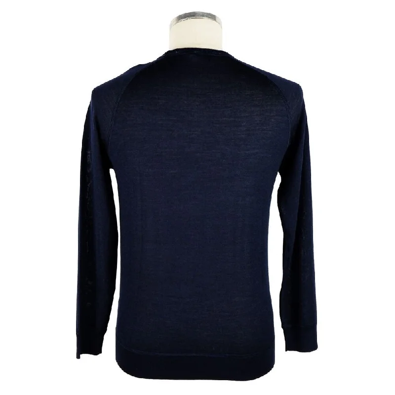 Men's modern ribbed cardigan-Emilio Romanelli Elegant Blue Cashmere Blend Crewneck Men's Sweater