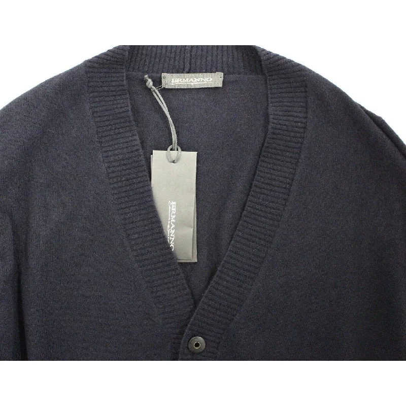 Men's thick shawl pullover-Ermanno Scervino Chic Blue Wool Blend Cardigan Men's Sweater