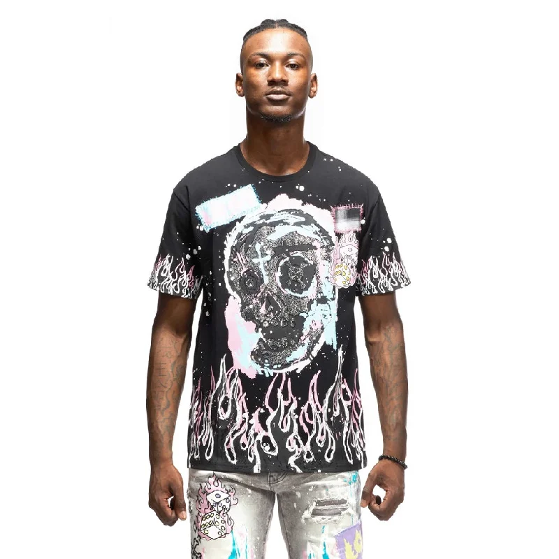 Men's short-sleeve breathable jersey tee-Flame & Skull Tee - Black