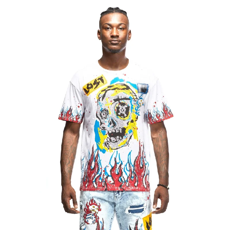 Men's short-sleeve anti-sweat top-Flame & Skull Tee - White