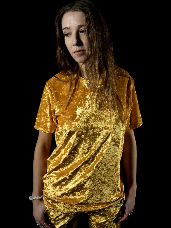 Men's short-sleeve loose graphic shirt-Gold Unisex Crushed Velvet Crew