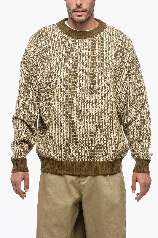 Men's stylish mock sweater-Golden Goose Crew Neck Cashmere Blend Pullover with Monogram Motif