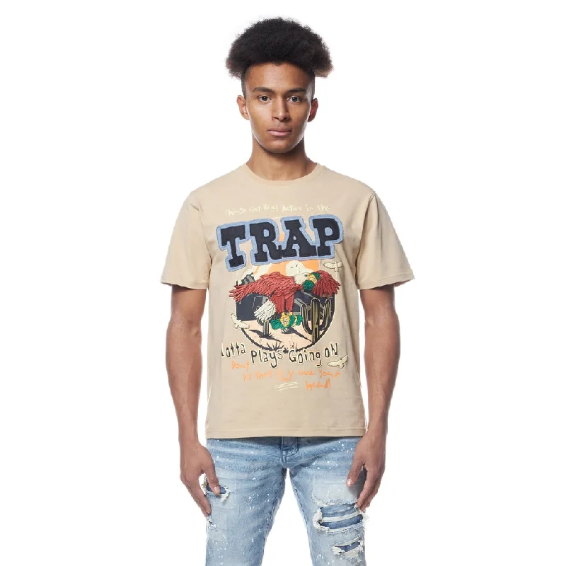 Men's short-sleeve vintage wash tee-Graphic Tee - Khaki