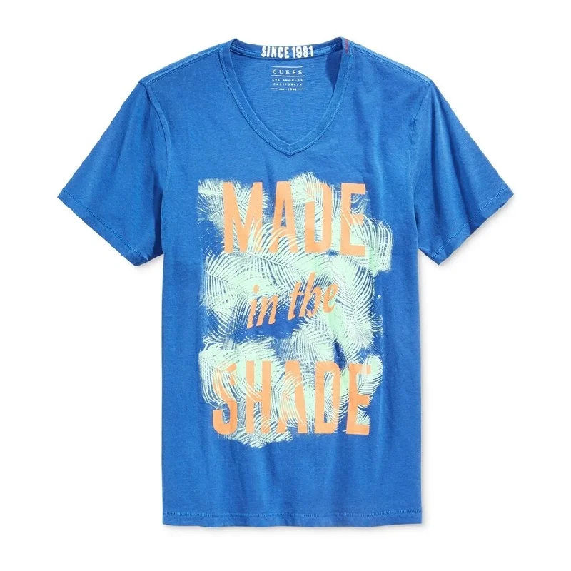 Men's short-sleeve tropical vibe tee-GUESS Mens Made In The Shade Graphic T-Shirt, Blue, Small