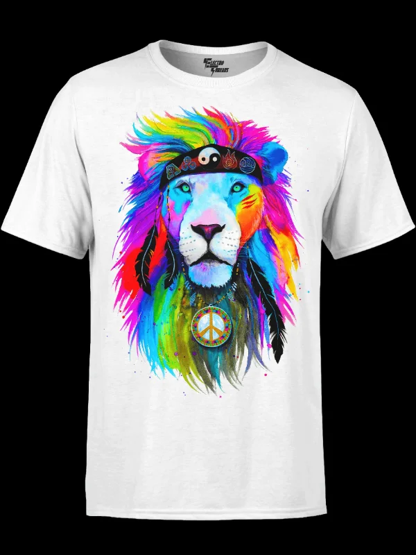 Men's short-sleeve minimalist graphic tee-HIPPIE LION PREMIUM COTTON CREW