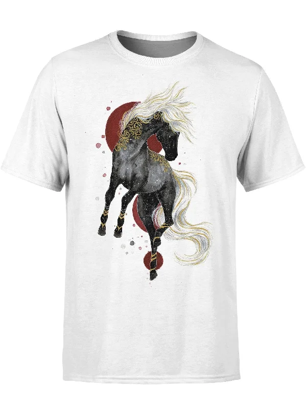 Men's short-sleeve nautical stripe shirt-Inktober Horse Unisex Crew